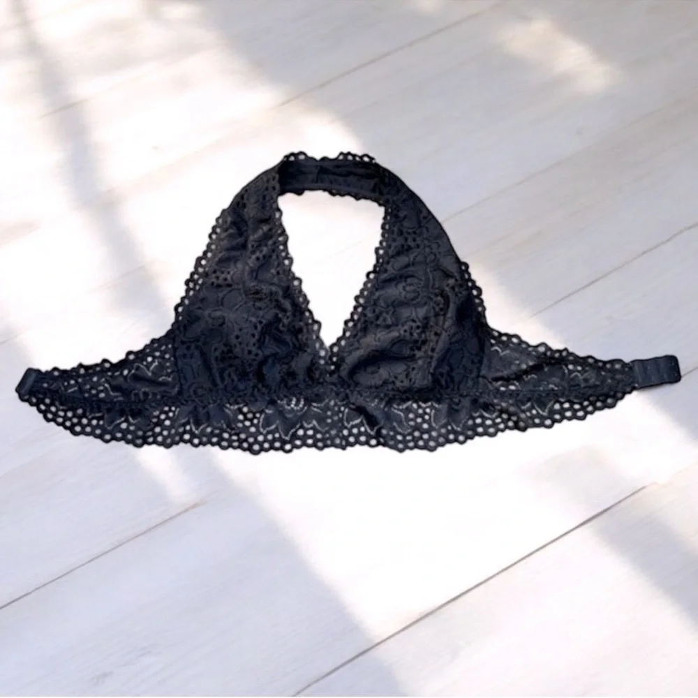 NWOT ZENANA OUTFITTERS Lace Halter Bralette Black L Fairy Grunge Boho Festival - Picture 7 of 16